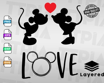 Mouse and Minnie Kissing svg, Mouse, svg, png, dxf, eps, Digital Download, Cut File, Cricut, Silhouette,  Valentine's Day Png Svg file