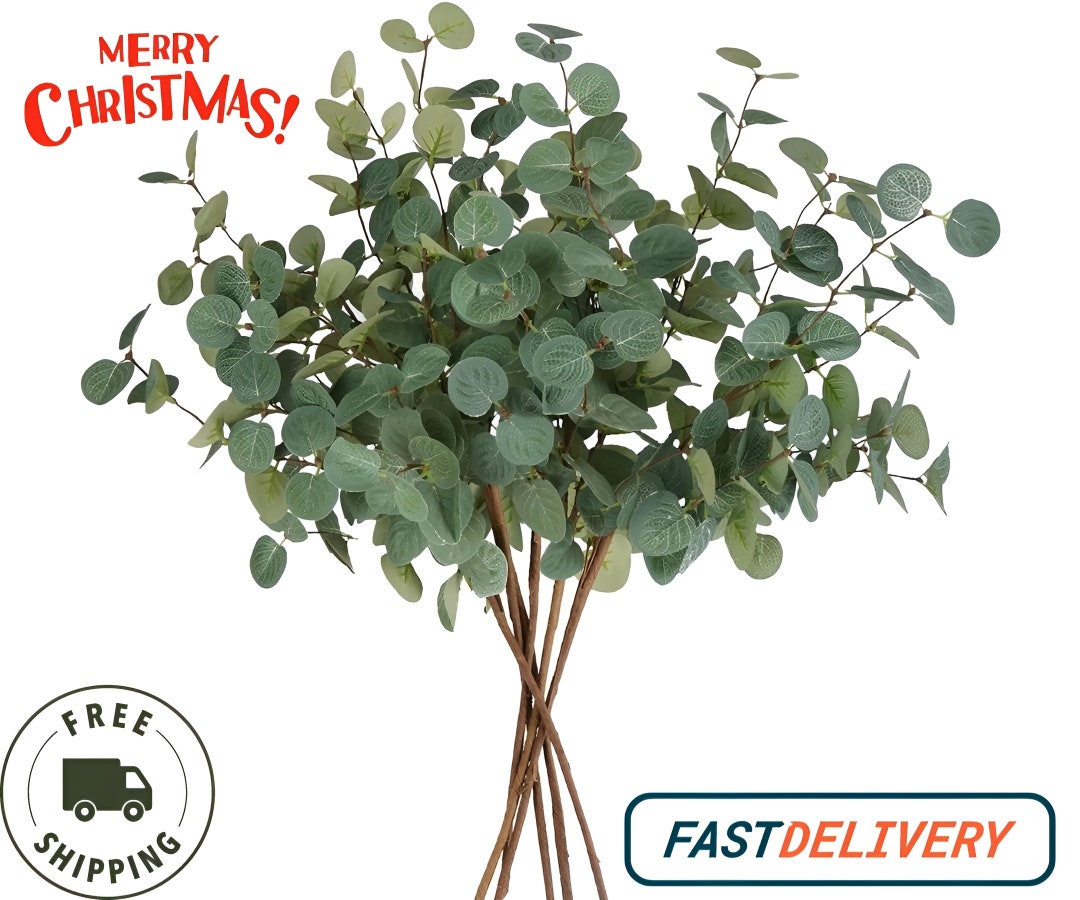 Faux Silk Eucalyptus Artificial Flowers Fake Green Foliage Etsy