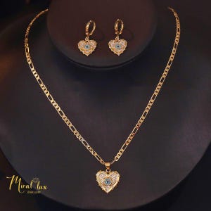 Gold Heart Jewelry Set Zircon Necklace & Earrings - Minimalist Romantic Style