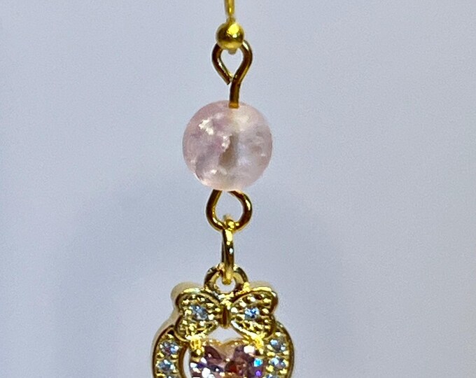 Pink Heart & Bow Crystal Drop Earring