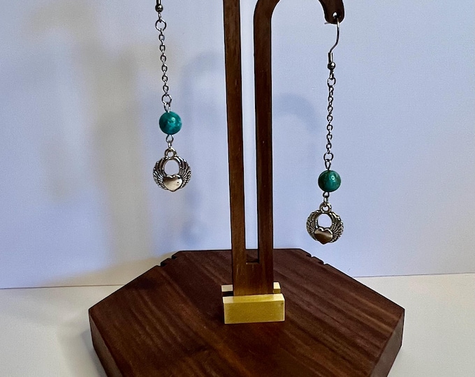 African Turquoise Heart Wings Earrings, cscuriositycupboard