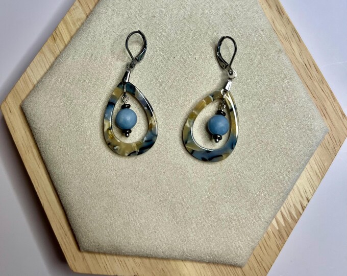 Natural Angelite Teardrop Earrings, CsCuriosityCupboard