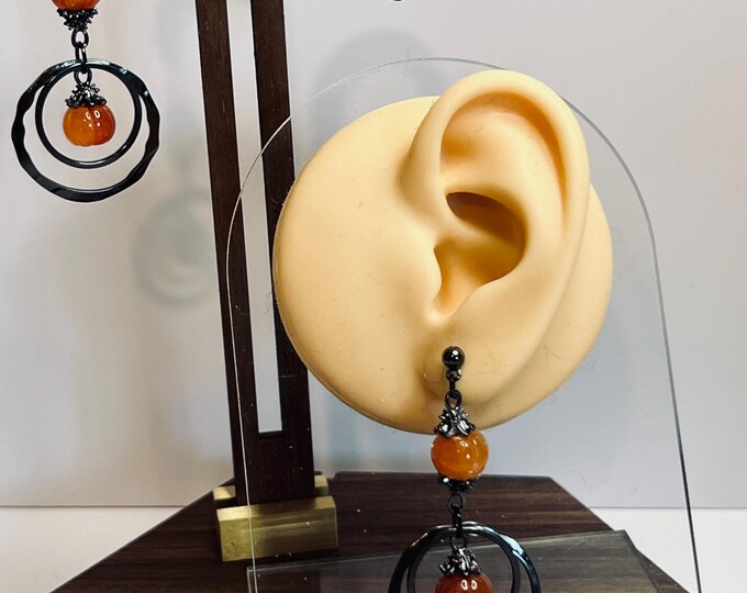 Handcrafted Carnelian Pumpkin Double-Hoop Earrings