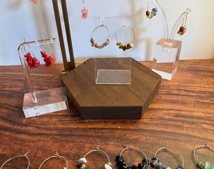 Natural Gemstone Chip Hoop Earrings
