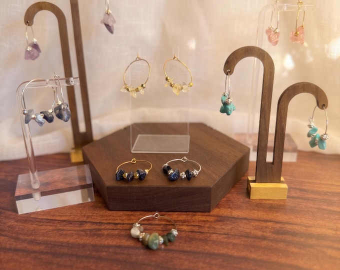 Gemstone Small Hoop w/Accent Beads Earrings