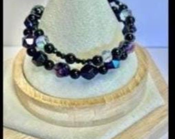 Amethyst & Black Agate Double-Band Bracelet