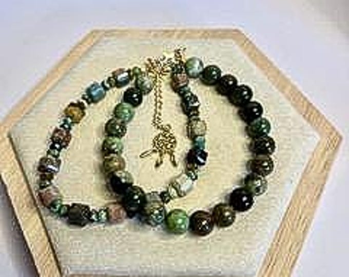 Desert Bloom: African Turquoise & Cherry Creek Jasper Double-Band Bracelet, cscuriositycupboard