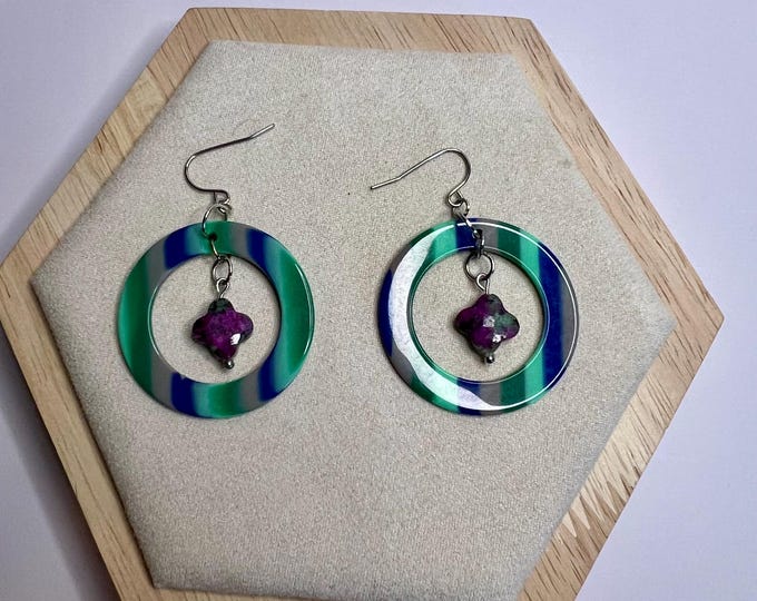 Retro Natural Ruby Zoisite Earrings, CsCuriosityCupboard