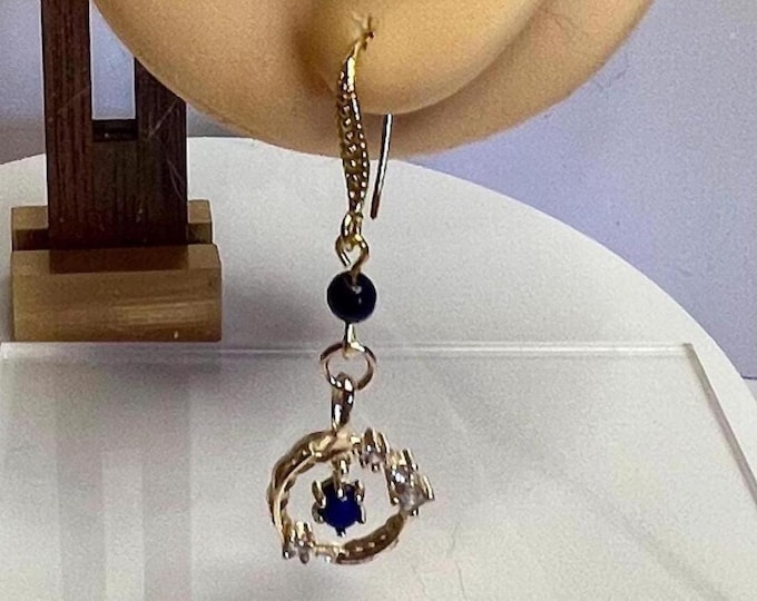 Gold Lapis Lazuli & Crystal Ring Dangle Earrings