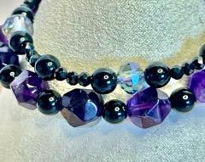 Amethyst & Black Agate Double-Band Bracelet