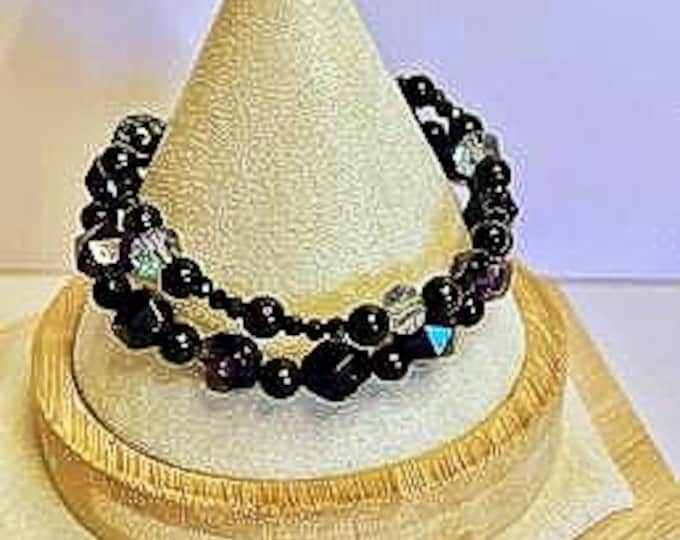 Amethyst & Black Agate Double-Band Bracelet, cscuriositycupboard