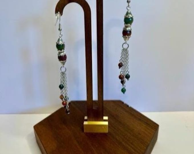 Enchanting Green & Red Moss Agate Cascading Tassel Earrings