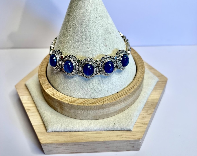 Elegant Aquamarine Oval Charm Bracelet