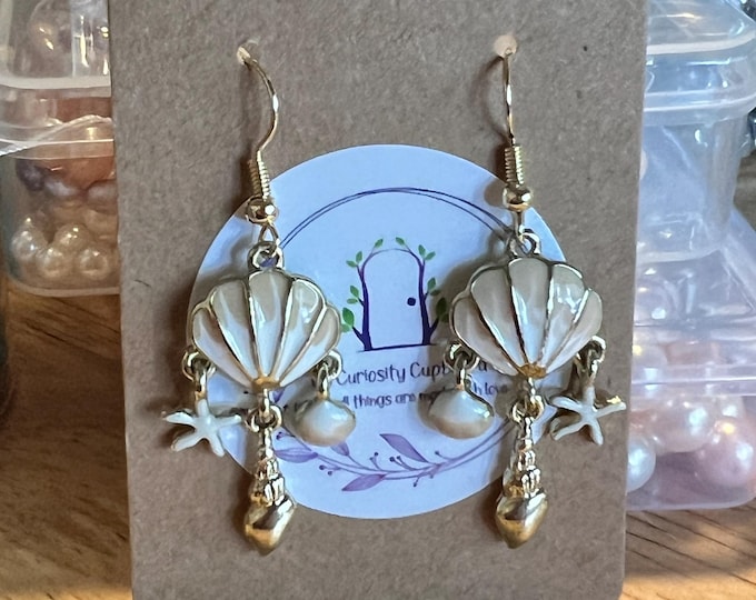 Enamel Shell  Charm Earrings