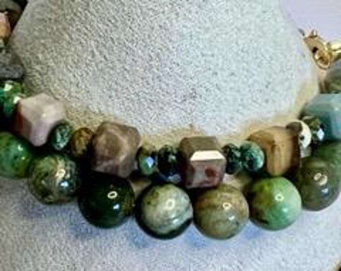 Desert Bloom: African Turquoise & Cherry Creek Jasper Double-Band Bracelet