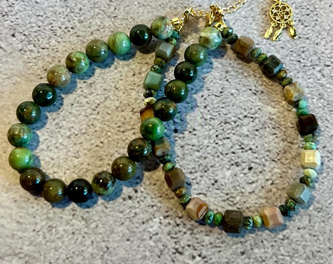 Roxy Bracelet African Turquoise and Ocean Jasper southwestern boho style.