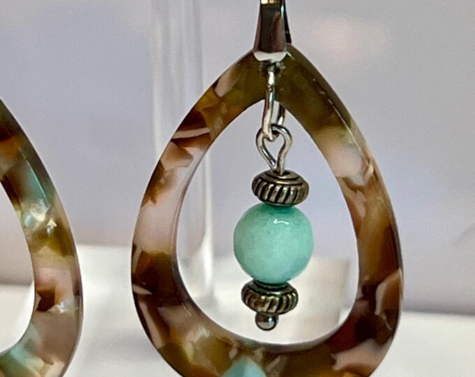 Natural Amazonite Teardrop Earrings, CsCuriosityCupboard