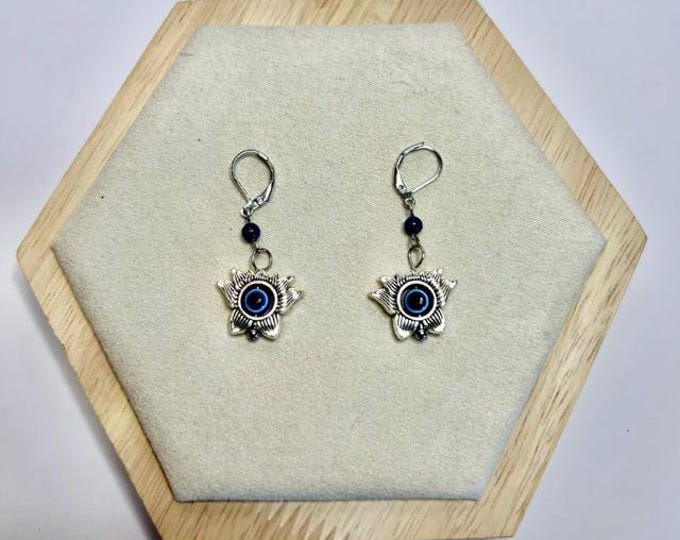 Lotus Evil Eye Earrings, cscuriositycupboard