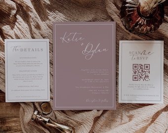Minimalist Dusty Rose Wedding Invitation Suite (Digital Download)
