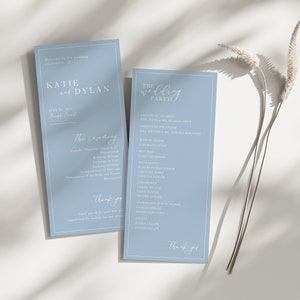 Plantilla personalizable de Canva para programa de boda minimalista (DIY) DESCARGA INSTANTÁNEA Tarjetas de programa imprimibles Azul empolvado EM02