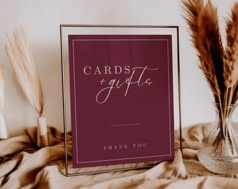 Burgundy Cards & Gifts Sign: Minimalist Wedding Table Decor (DIY Printable)