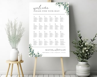 Eucalyptus Wedding Seating Chart Template: Minimalist Printable (Digital Download)