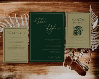Invitación de boda minimalista en verde esmeralda (descarga digital)