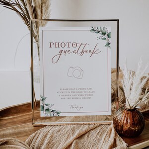 Simple Photo Guestbook Sign Editable Template, snap it shake it polaroid guestbook sign, printable DIY boho wedding reception signage