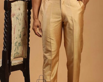 Handmade Silk Pajama Pants for Men: Golden Ethnic Trousers