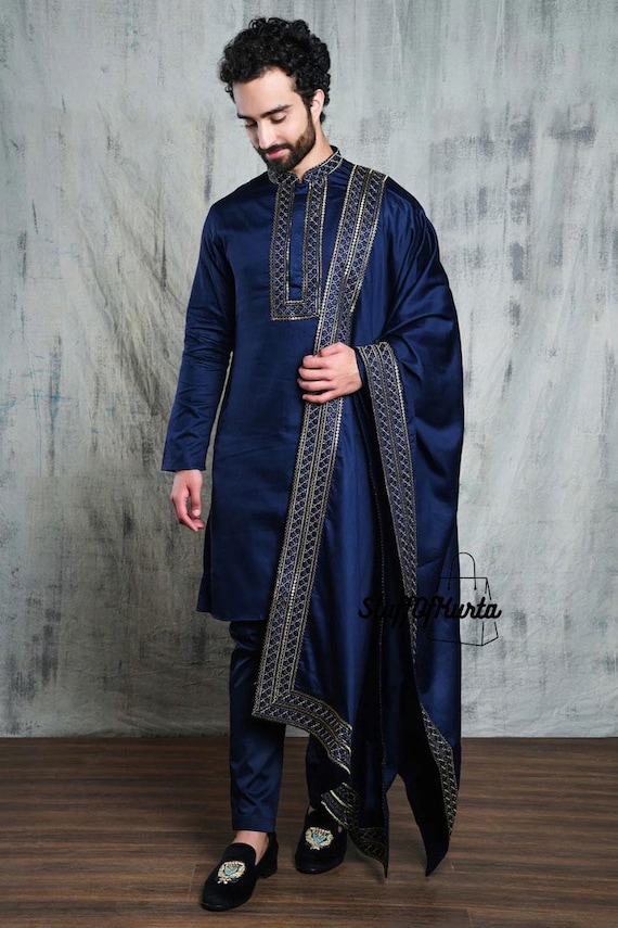 Camisa De Cuello Coreano Mill Brook De Lino Para Hombre En Azul Oscuro