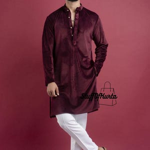 Maroon Velvet Kurta Pajama Set: Men&#39;s Ethnic Outfit