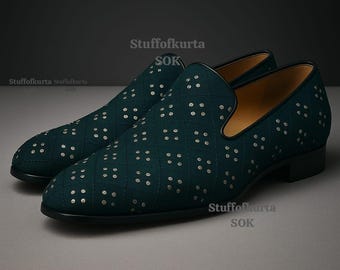 Mocasines formales para hombre con bordado verde azulado: zapatos Jutti con lentejuelas
