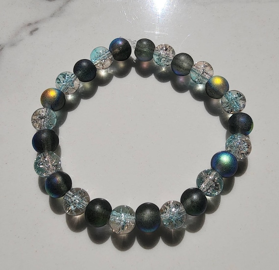 Lunar Veil Intention Bracelet – Black & Clear Glass Bead Bracelet for Grounding