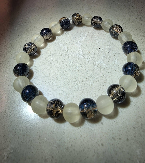 Intention Bracelet – Lunar Veil Black & Clear Glass Bead Bracelet for Grounding