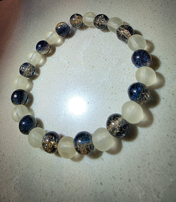 Intention Bracelet – Lunar Veil Black & Clear Glass Bead Bracelet for Grounding