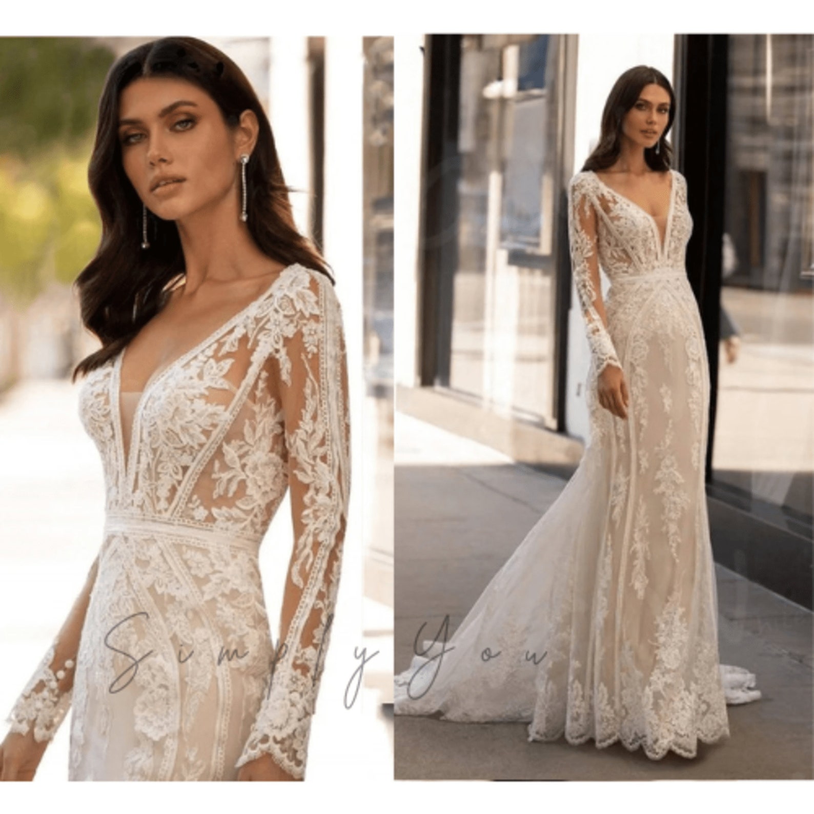 Lace Up Back Floral Lace Corset V-Neck Mermaid Maxi Dress With Sequins main image 1