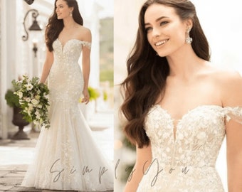 Enchanting Lace Trumpet Gown With Off-The-Shoulder Design And Charming Appliques Mermaid Wedding Dress