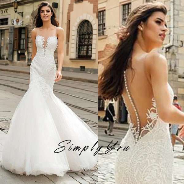 Sleeveless Bohemian Mermaid Wedding Dresses Appliqued Lace Country Bridal Gowns Beach Wedding Gown Sweep Train