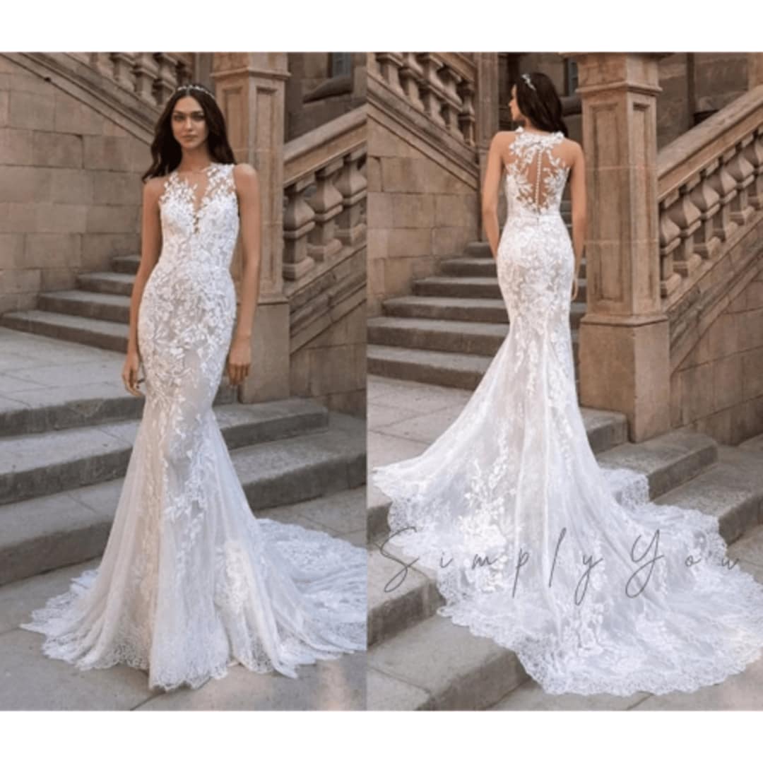 Chiffon Tube Top Pleated Trumpet Beach Wedding Dress main image 1