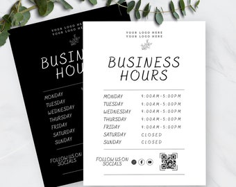 Business Hours Sign Printable |Open Hours | Storefront Hours | Store Hours Sign | Printable Store Hours Decal |Business Hours Printable-RS08
