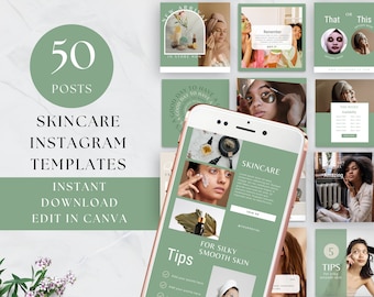 Modèles Instagram de soins de la peau | Réseaux sociaux des soins de la peau | Modèle Instagram professionnel | 50 modèles de produits de beauté | Modèle Instagram vert