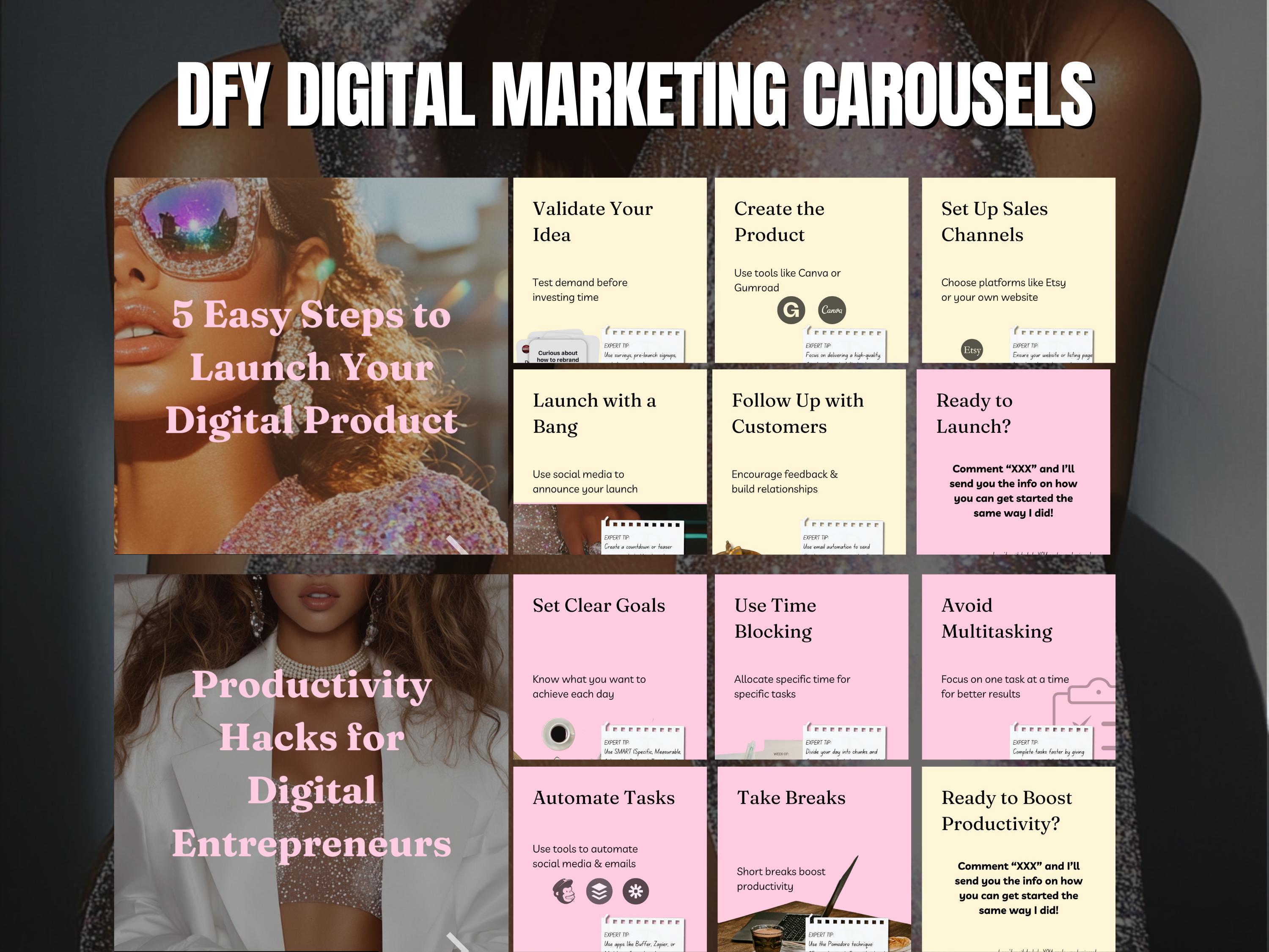 Canva Carousel Templates, Faceless Digital Marketing, MRR PLR Instagram ...