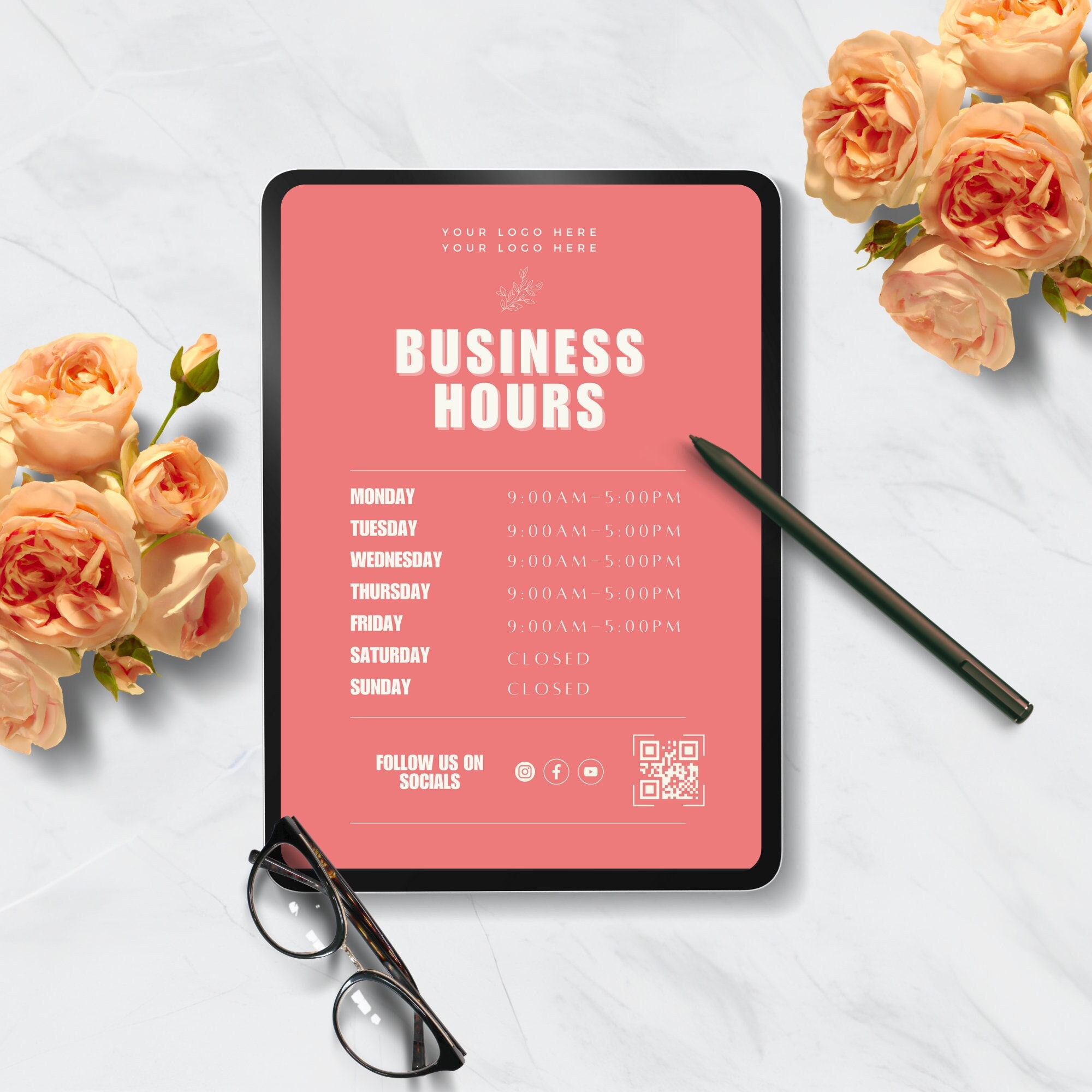 Business Hours Sign Editable Printable Template | Printable Store Hours ...