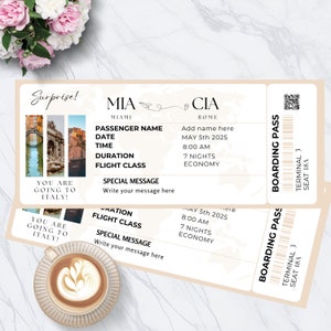 Modèle de carte d'embarquement pour l'Italie | Billet de voyage en Italie | Billet de vacances | Billet voyage surprise en Italie | Impression de voyage | Téléchargement du modèle