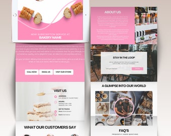 Bakery Website Canva Template Luxury| Bakery Website Theme Template White And Pink | One Page Canva Website | RS02