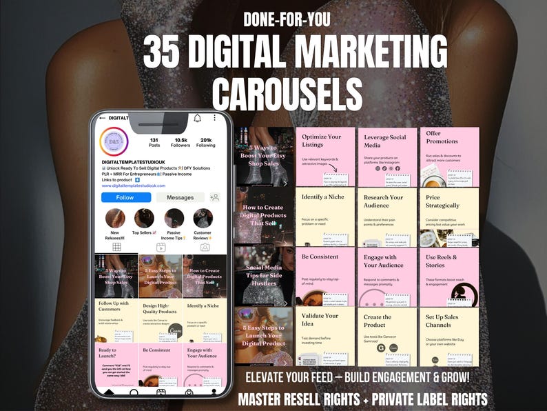 Canva Carousel Templates, Faceless Digital Marketing, MRR PLR Instagram ...