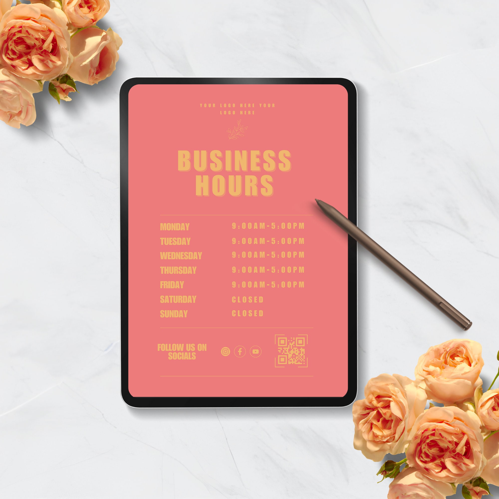 Business Hours Sign Editable Printable Template | Printable Store Hours ...