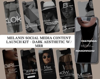 Social Media Launch Kit | Melanin Faceless Digital Marketing Content |Master Resell Rights| Instagram Posts |Instagram Hooks| Dark Aesthetic