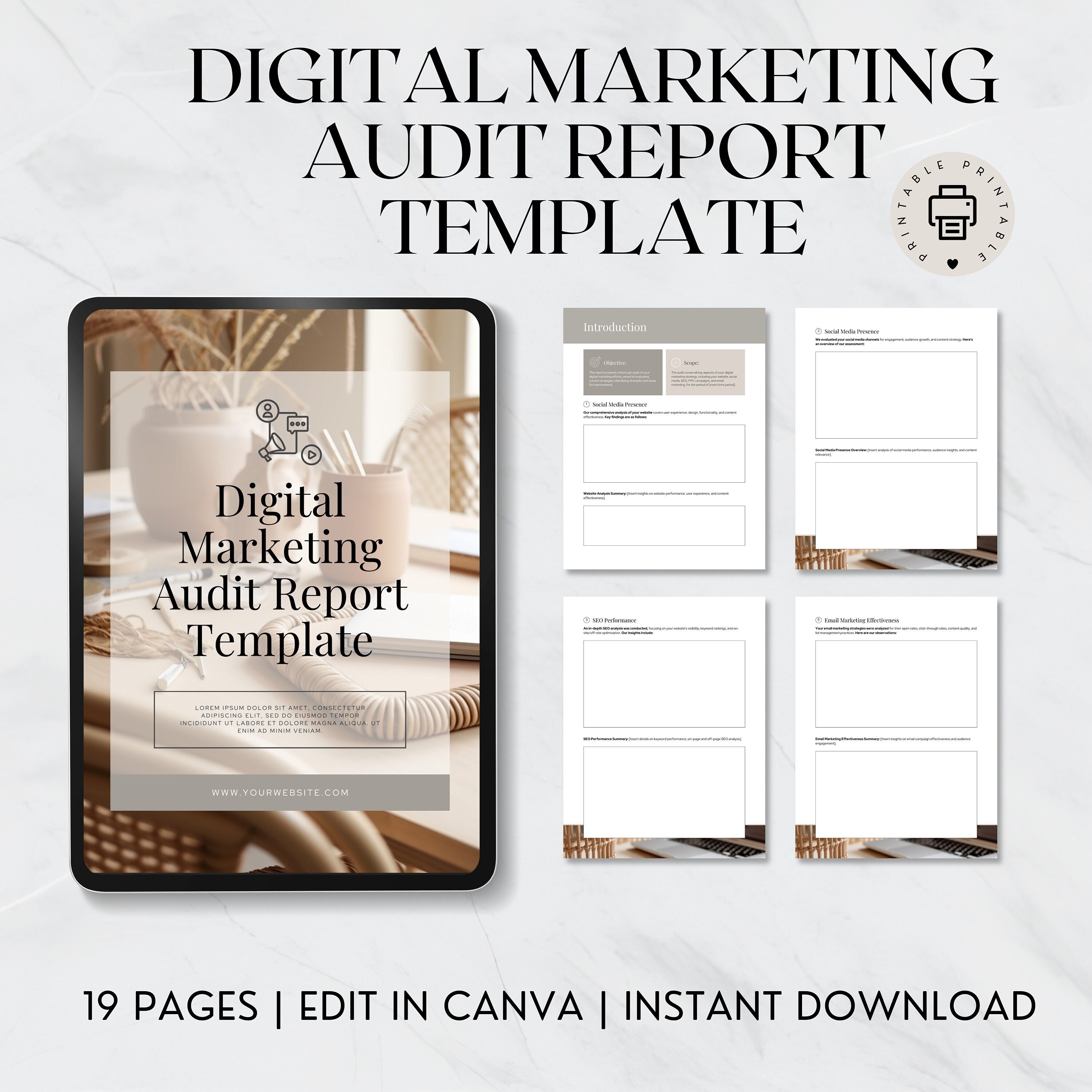 Digital marketing audit template | Social Media Audit |  Report Template | Social Media Performance Report |