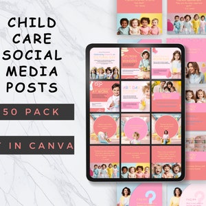 デイケアの Instagram 投稿、50 の子供向け教育 Canva テンプレート、モンテッソーリ スクール、チャイルドケア テンプレート、デイケア ビジネス、認可を受けた子供向けスクール
